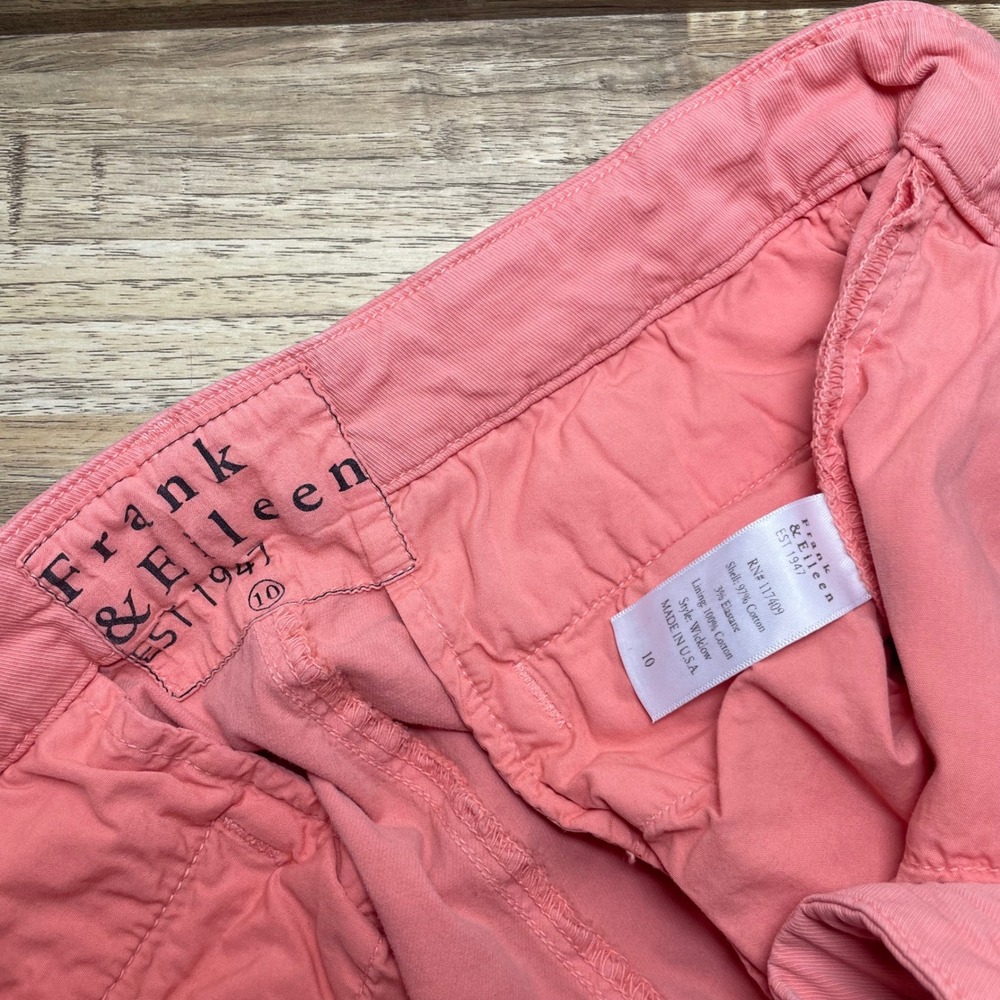 Frank & Eileen Wicklow Cropped Cotton Chino Pants Coral Raw Hem Made in USA 10 - Picture 4 of 6